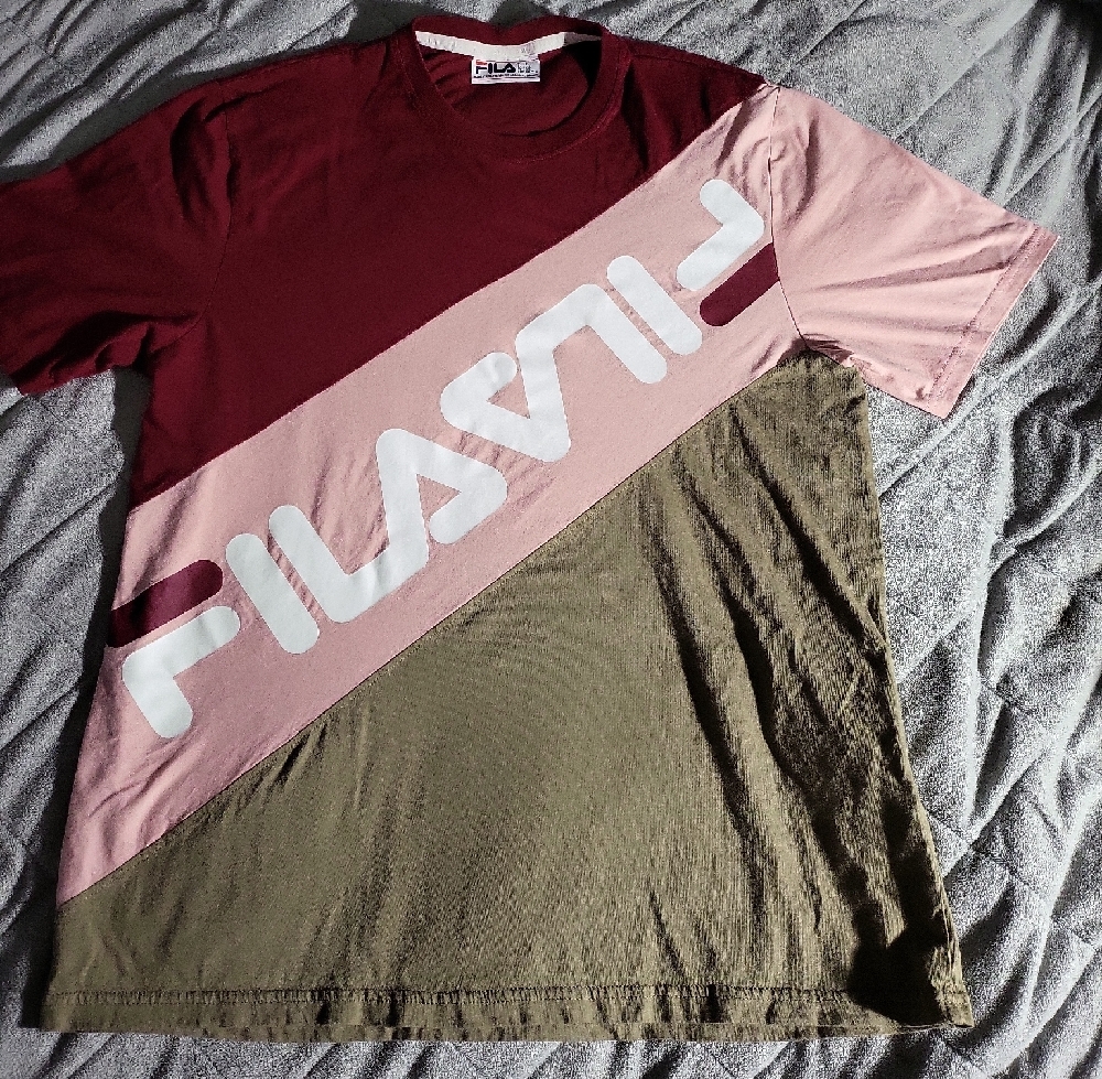 Fila Colorblock T-Shirt in Red, Pink, and Olive